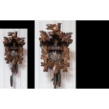 Black Forest - Good Quality Hand Carved Musical Walnut Cuckoo Clock. c.1950's. Decorated with Bird