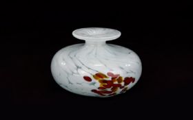 Mdina Studio Art Glass Squat Bud Vase Small vase in white confetti glass with organic ochre and