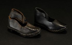 A Pair Of 19th Century Miniature/Child's Clogs Traditional Made In Leather Wit Wooden Soles.