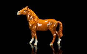 Beswick Horse Figure Pony - Head Up - Chestnut Colour way Gloss. Model No 1197. Designer A.