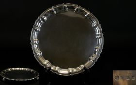 Edwardian Period Circular Silver Footed Salver with Piecrust Borders.