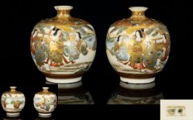 Satsuma - High Quality Meiji Period Pair of Finely Painted and Signed Small Vases, Depicting Figures