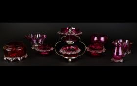 Victorian Period Good Collection of Cranberry Glass Vases (8) pieces in total. Various shapes and