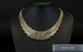 Tuscany Silver - Vintage Sterling Silver Panther Cleopatra Brick Design Necklace,