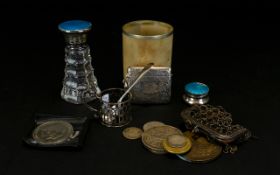 Small Mixed Lot Comprising Silver Vesta Case, Silver Enamel Topped Sent Bottle,