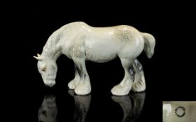 Beswick Horse Figure Shire Horse ( Mare ) - Small ' Dapple Grey ' Colour way - Head Down ' Grazing '