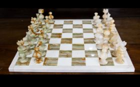 Contemporary Onyx Chess Set Large chess set, the pieces of traditional form, the board in green