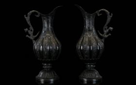 European 19th Century Impressive Pair of Bronze Urn / Shaped Ewers / Water Jugs of Good