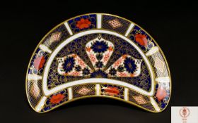 Royal Crown Derby Old Imari Pattern Crescent Shaped Dish. Pattern number 1128. Date 1990. 9 inches