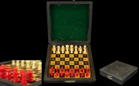 Antique Period - Travel Miniature Ivory Chess Set.