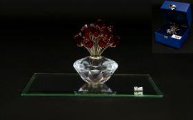 Swarovski SCS 2002 Red Roses Ornament. Comes In Original Box, 3 Inches High. Clear and Ruby Red