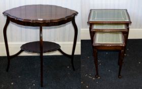 Beechwood Early 20thC Occasional Table. Height 28 inches and 29 inches wide. Together with a nest of