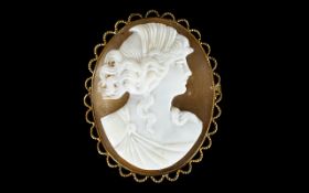 Nice Quality Shell Cameo Set In a 9ct Oval Shaped Fancy Mount, Can be Worn as a Brooch or Pendant.