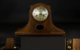 Hamburg American Art Deco Period Oak Cased Mantel Clock of Good Form. With Visible Pendulum and