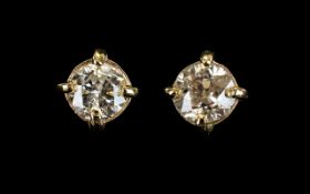 18ct Gold Fine Pair of Diamond Set Earrings of Good Colour and Clarity.