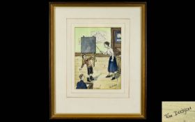 Tom Dodson (1910 - 1991) Original Mixed Media Watercolour On Paper Titled ' The Lesson ' Signed