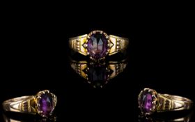 Antique Period 18ct Gold Single Stone Amethyst Set Dress Ring. Ring Size - M.