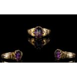 Antique Period 18ct Gold Single Stone Amethyst Set Dress Ring. Ring Size - M.