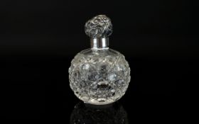 Vintage Cut Glass and Silver Topped Scent Bottle.