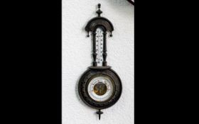 Early 20th Century Well Carved Wooden Wall Hanging Barometer, Combined with Porcelain