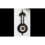 Early 20th Century Well Carved Wooden Wall Hanging Barometer, Combined with Porcelain