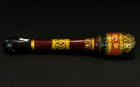 Victorian Dress Truncheon. Turned Painted Form In Maroon With Gilt Highlights And VR Insignia.