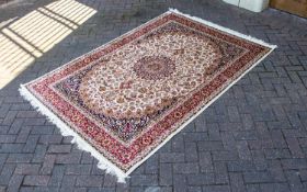 A Large Woven Silk Bokhara Carpet Ornate silk carpet with traditional lozenge and geometric repeat