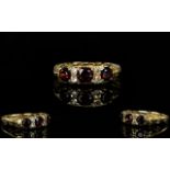 Antique - Gallery Set 9ct Gold Diamond and Garnet Edwardian Dress Ring. Marked 9ct Gold.