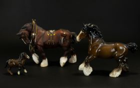 Beswick Large Shire Horse with Working Harness, Brown Matt Colour way, Model Num 2578.
