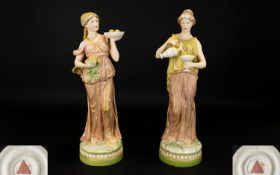 Royal Dux Bohemia Fine Quality Pair of Impressive Hand Painted Porcelain Figurines. c.1900.