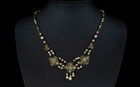 Antique Period - Nice Quality and Attractive Pearl and Marcasite Set Ladies Necklace,