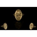 Retro 9ct Gold - Hinged Locket Dress Ring of Oval Shape,