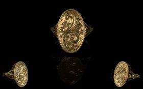 Retro 9ct Gold - Hinged Locket Dress Ring of Oval Shape,