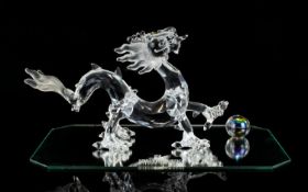 Swarovski Crystal Figure ' Fables and Tales ' Grouping Dragon and The Pearl of Wisdom with Stand.