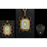 Antique Period Good Quality Wedgwood 9ct Gold Mounted Two Sided Celdon - Cameo Pendant Drop,