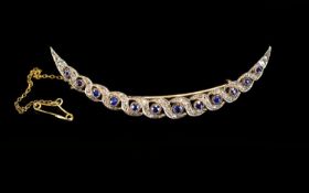 Antique Period 19th Century French - Superb Quality 15ct Gold and Platinum Diamond and Sapphire Set,