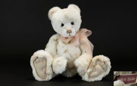 Collectable Charlie Bear ' Jane ', In Cream, Tan Colour way, With a Decorative Pink Bow & With Suede