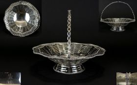 Mid Victorian Period Superb Quality Solid Silver Swing Handle Fruit Bowl / Basket with Superb Open