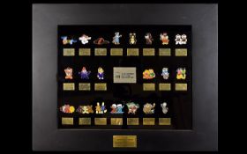 Olympic Interest Framed Set Of Official Mascot Pins Summer & Winter Olympics 1972 - 2012 By The