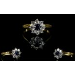 18ct Gold and Platinum Nice Quality Sapphire and Diamond Set Cluster Ring, Flower head Setting.