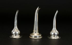 A Collection Of Three Silver Wine Funnels Two Edwardian Hallmarked For 1906 And One Later Modern