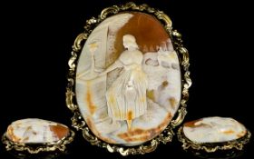 Antique - Period Very Large and Impressive Shell Cameo Gold Mounted Brooch,