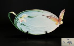 Franz Lily and Butterfly Design Large and Impressive Hand Painted Porcelain Tray. Date 2001. XP1694.