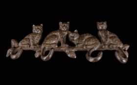 A Cast Iron Key Rack with 4 x Hooks, Modelled as 4 x Cats. 11 Inches In length.