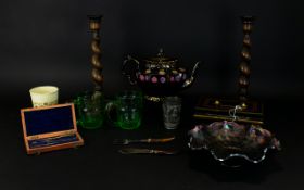 Mixed Lot Of Collectables, To Include Two Green Glass Half Pint Coronation Glasses, 1911