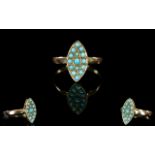 Antique Period - Nice Quality Solid Gold Marquise Shaped Turquoise Set Dress Ring.