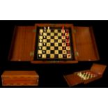 Antique 19th Century Travellers Miniature Carved Ivory Chess Set.