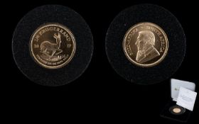 Jubilee Mint - South African 22ct Gold 1/4 oz Krugerrand. Uncirculated Coin. Metal 22ct Gold, Weight