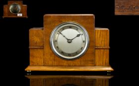 Art Deco Period Attractive Golden Oak Cased Mantel Clock, with 8 Day Movement,