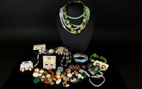 Collection of Costume Jewellery, Includes Clip on Earrings, Necklaces, Brooches and Bracelets, A/F.